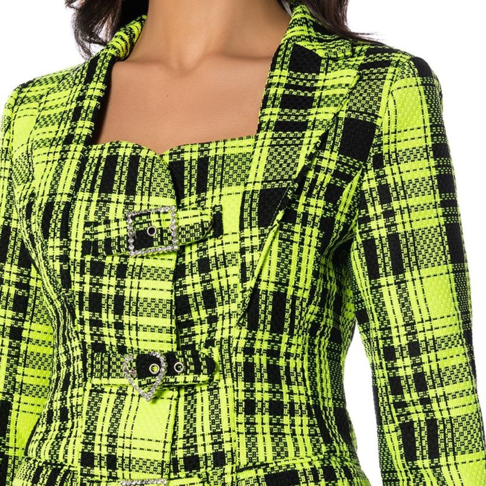 Callie Lives Neon Her Berry AKIRA Plaid About You Open Back Blazer L